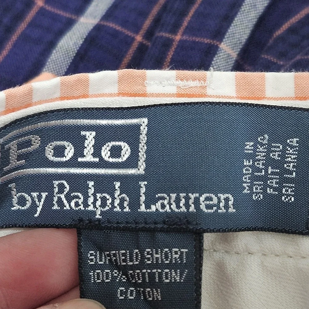 Polo Ralph Lauren Shorts Mens 36 Orange Suffield Gingham Check Cotton Preppy